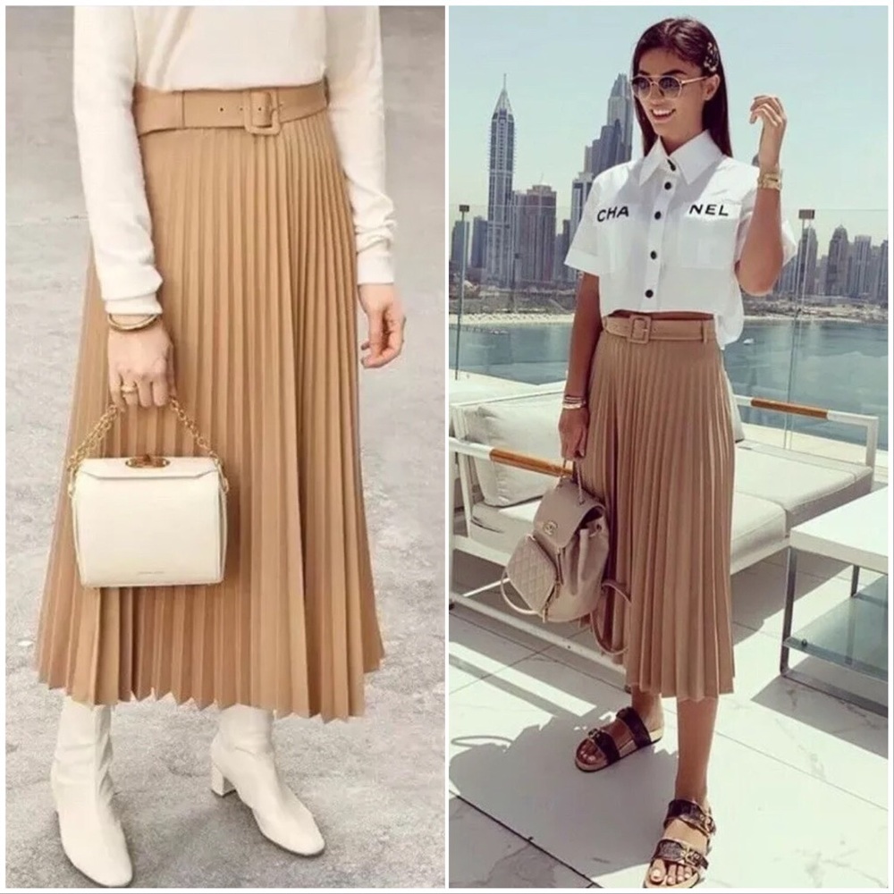 ❌SOLD❌🐫 Belted Pleated 🐪 Camel Midi Skirt